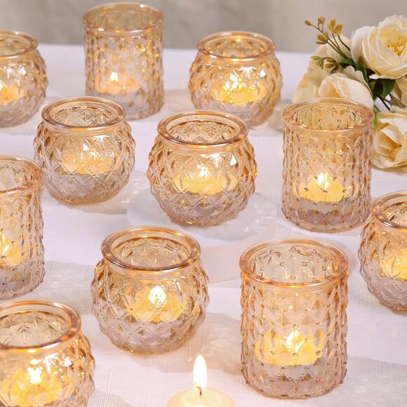 Gold Votive Candle Holders Set of 24- Gold Candle Holders Bulk for Table Centerp